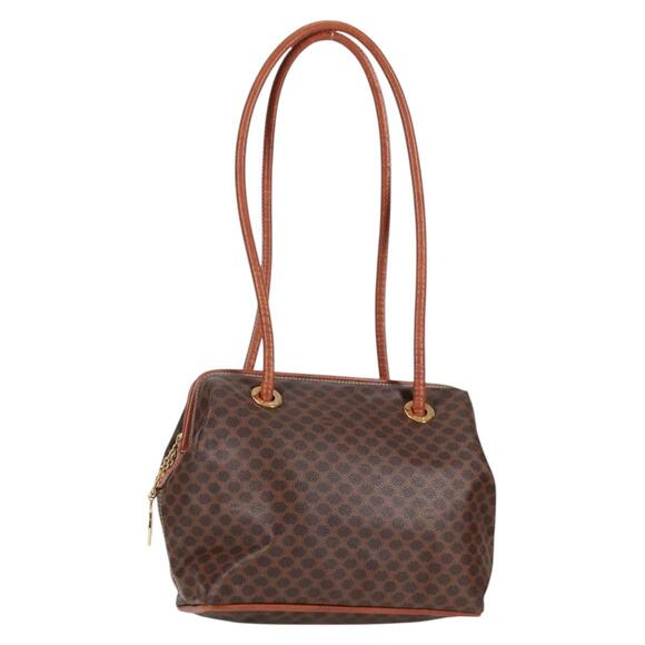 CELINE Macadam Canvas Shoulder Bag Pvc Leather Brown Gold - Picture 1 of 13